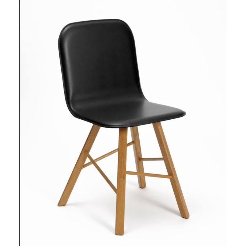 Modern Set of 2, Tria Simple Chair Upholstered, Black Leather, Oak Legs by Colé Italia For Sale