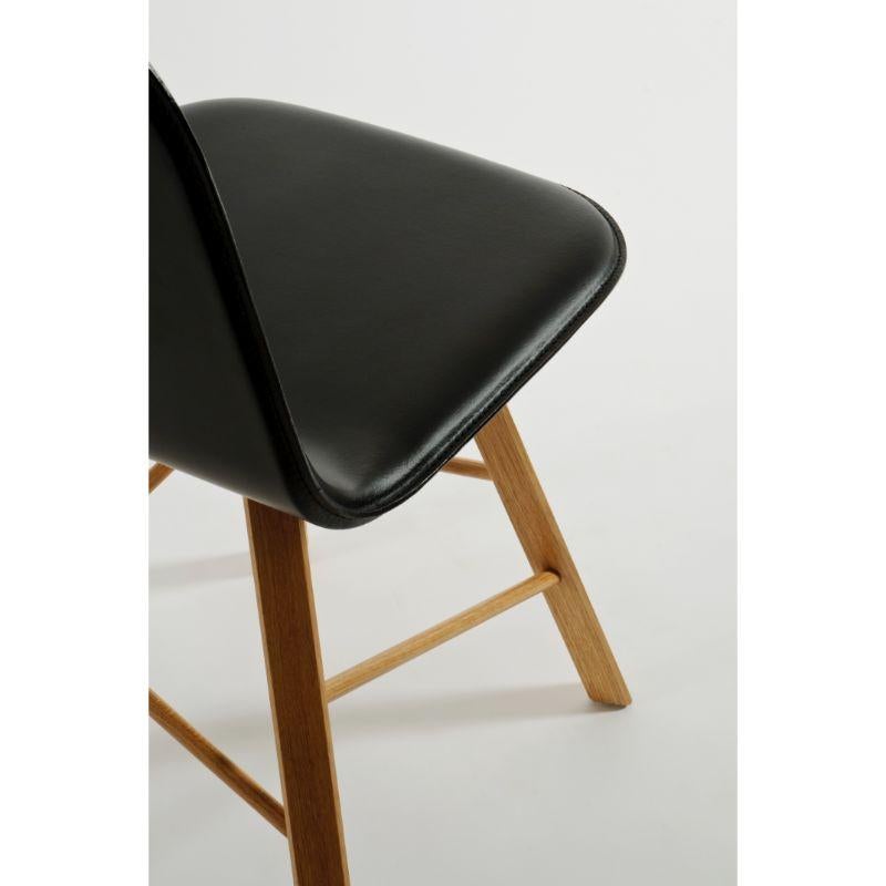 Italian Set of 2, Tria Simple Chair Upholstered, Black Leather, Oak Legs by Colé Italia For Sale