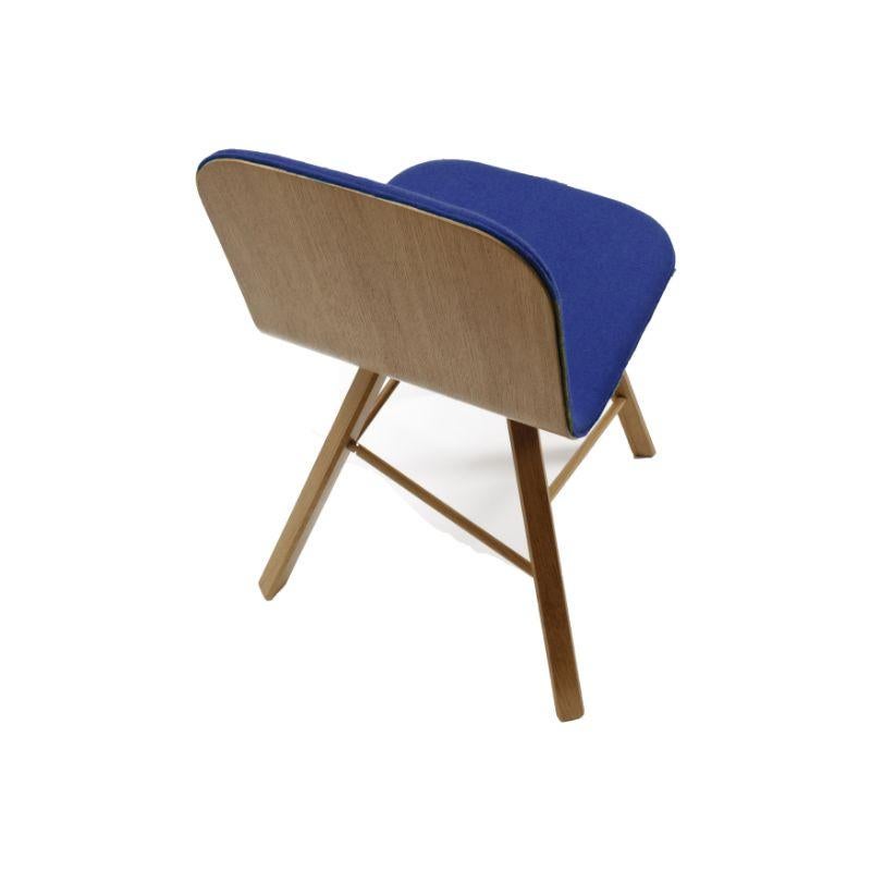 Modern Set of 2, Tria Simple Chair Upholstered in Blue Felter, Oak by Colé Italia For Sale