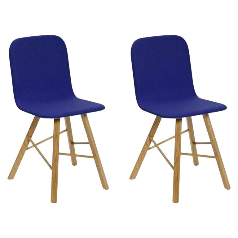 Juego de 2, Silla Tria Simple tapizada en fieltro azul, roble by Colé Italia
