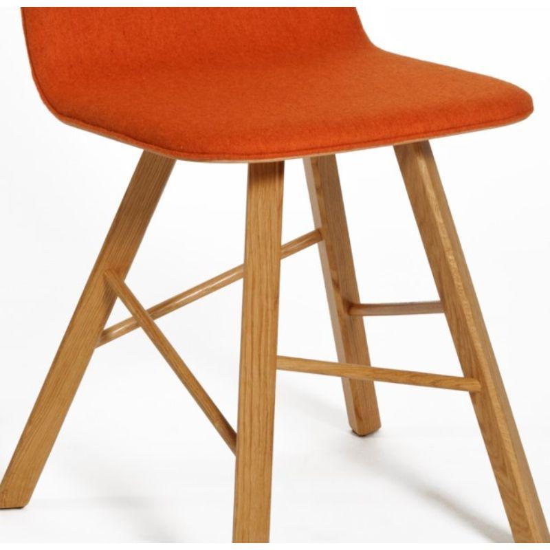Modern Set of 2, Tria Simple Chair Upholstered, Orange Fabric & Oak by Colé Italia For Sale