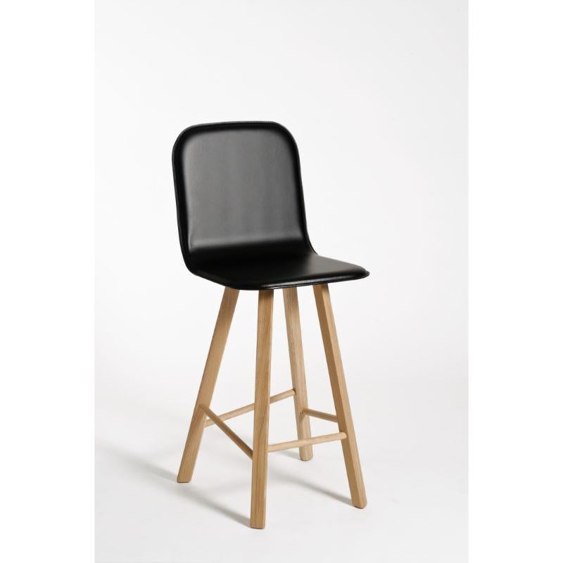 Set of 2, tria stool, high back, black leather by Colé Italia with Lorenz & Kaz 
Dimensions: H.seat 67/77 (H.105/115) x D.52 x W.48 cm
Materials: upholstered stool with high back, solid oak wood 4 legs

Also available: Tria stool natural, low