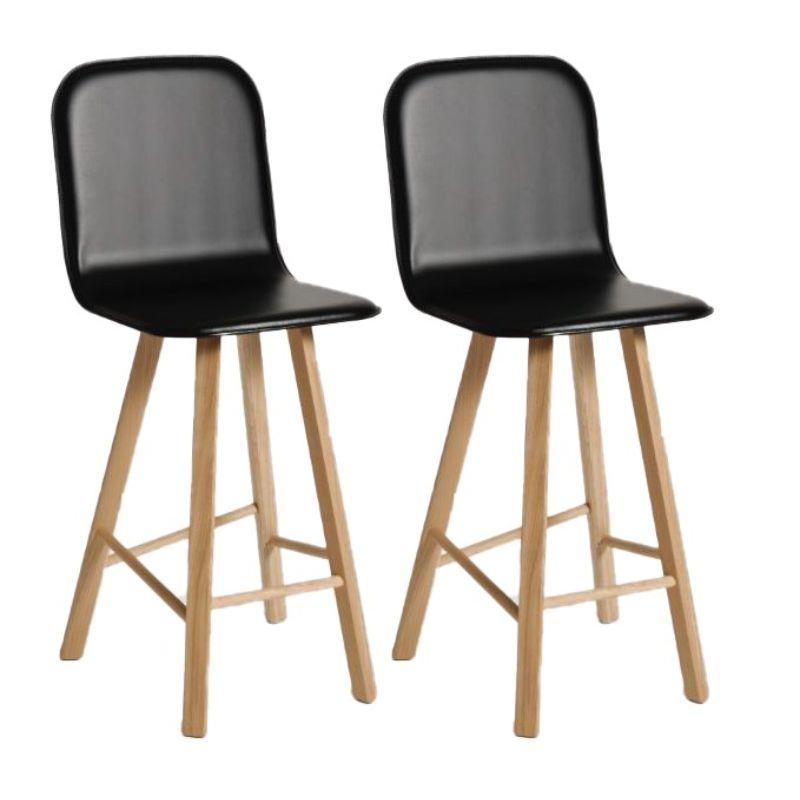 Set of 2, Tria Stool, High Back, Black Leather by Colé Italia For Sale 1