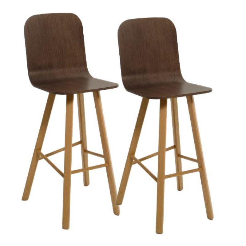 Set of 2, Tria Stool, High Back, Canaletto Walnut by Colé Italia For Sale 1