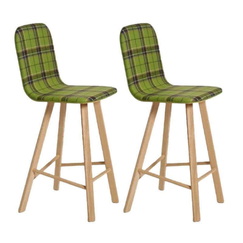 Set of 2, Tria Stool, High Back, Upholstered Nord Wool, Green by Colé Italia For Sale 1