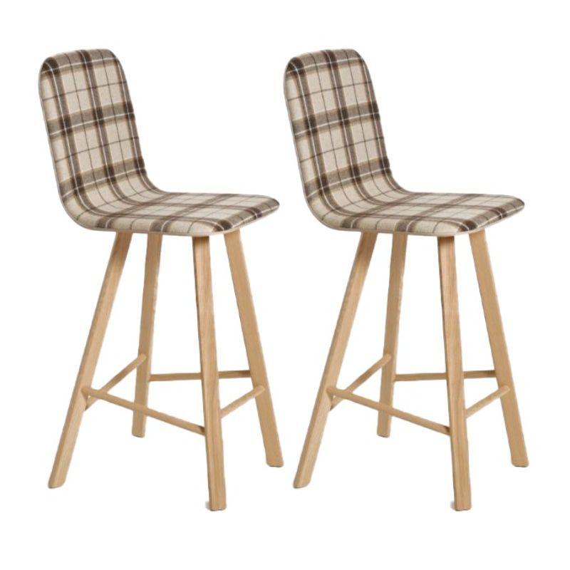 Set of 2, Tria Stool, High Back, Upholstered Wool, Tartan Beige by Colé Italia For Sale 4
