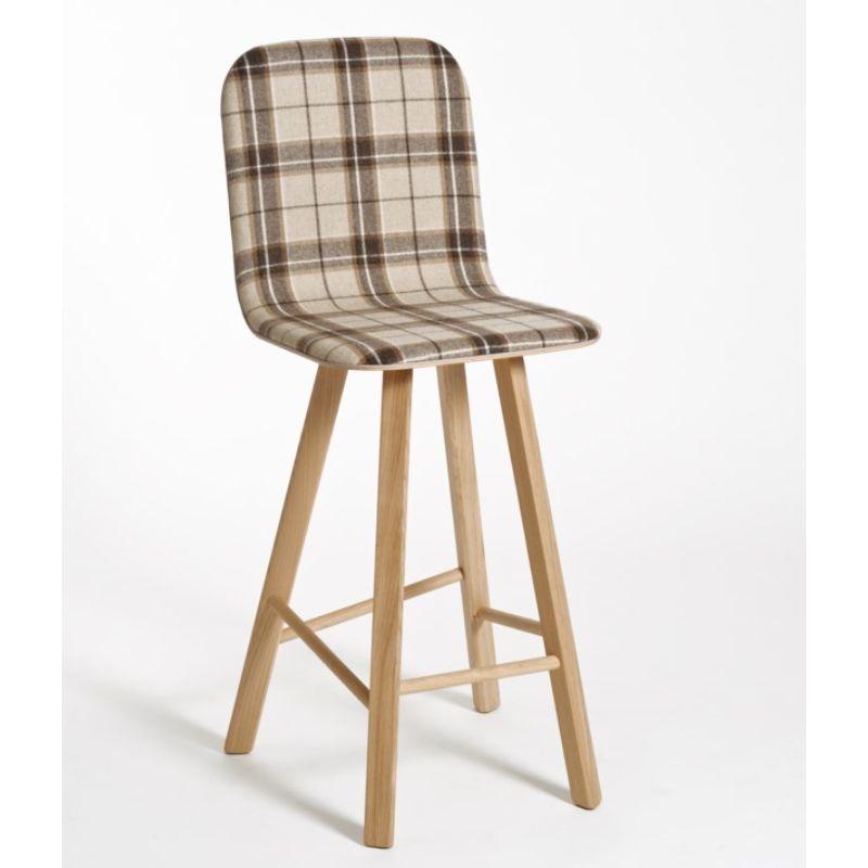 Modern Set of 2, Tria Stool, High Back, Upholstered Wool, Tartan Beige by Colé Italia For Sale