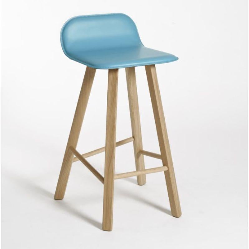 Modern Set of 2, Tria Stool, Low Back, Leather Azul by Colé Italia For Sale