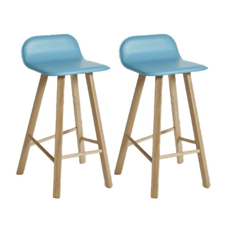 Set of 2, Tria Stool, Low Back, Leather Azul by Colé Italia For Sale 2