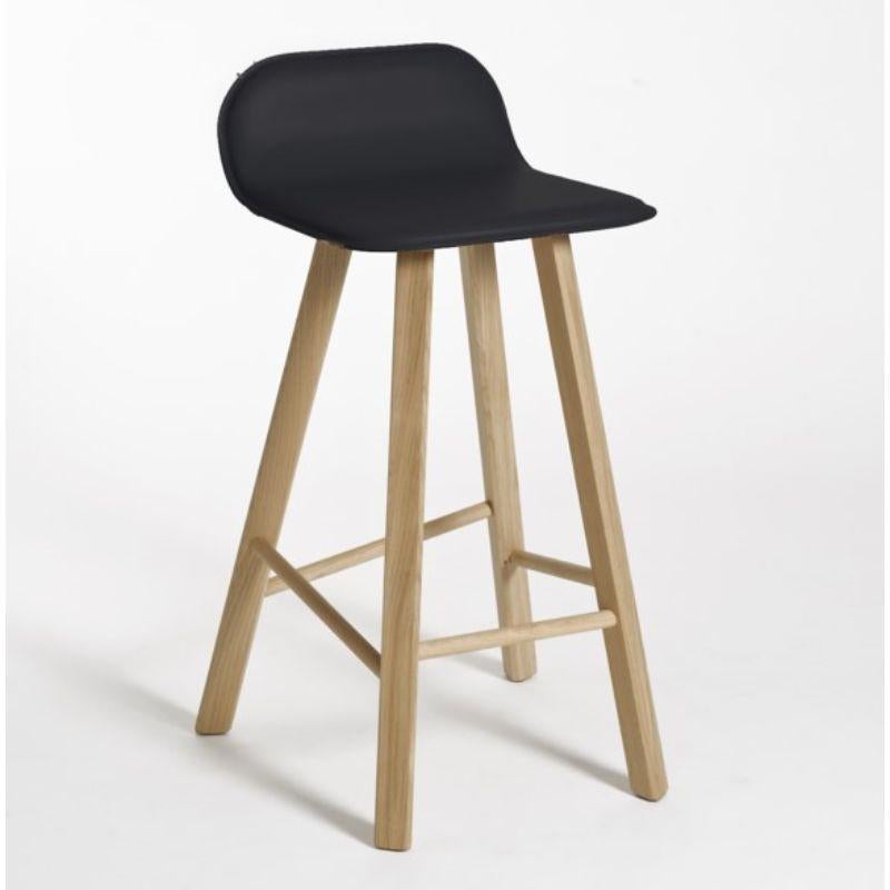 Modern Set of 2, Tria Stool, Low Back, Leather Black by Colé Italia For Sale