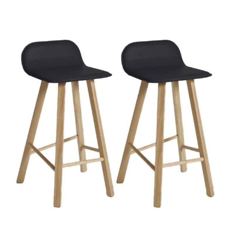 Set of 2, Tria Stool, Low Back, Leather Black by Colé Italia For Sale 2