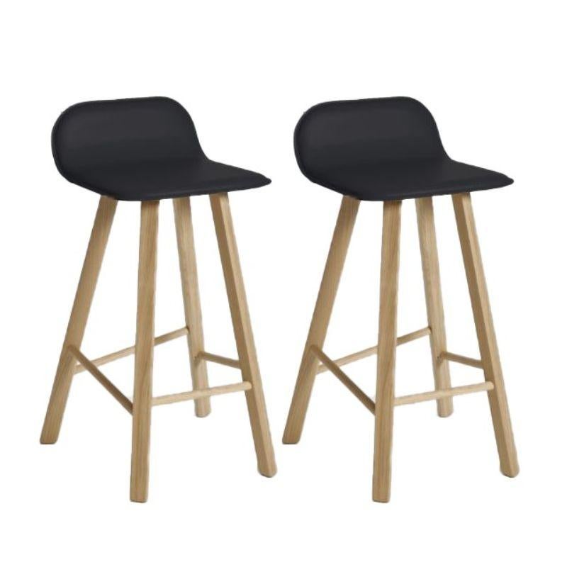 Ensemble de 2 tabourets Tria, dossier bas, cuir noir par Colé Italia en vente 1