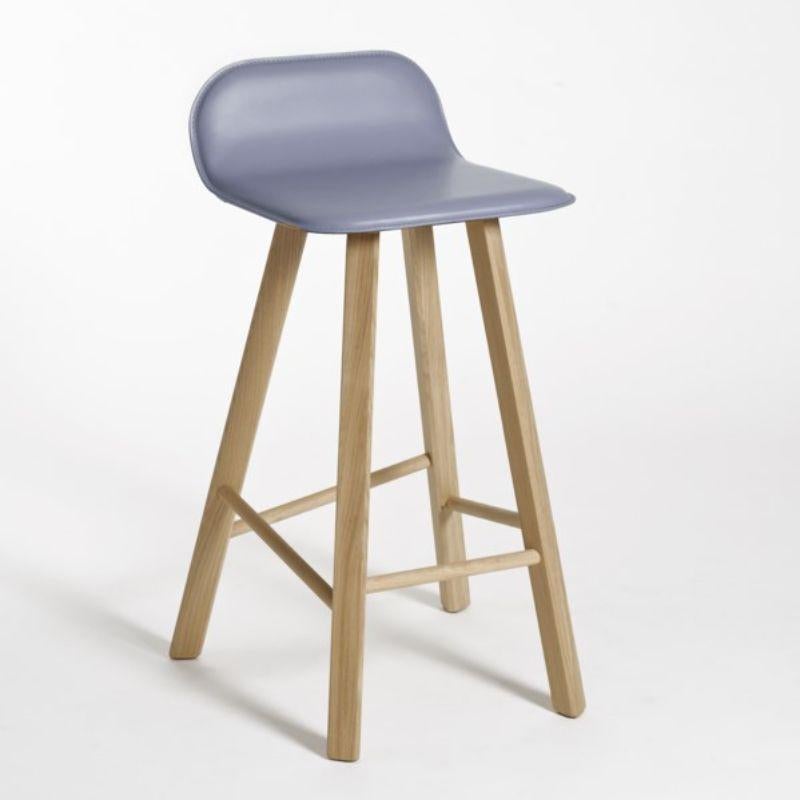 Modern Set of 2, Tria Stool, Low Back, Leather Grigio by Colé Italia For Sale