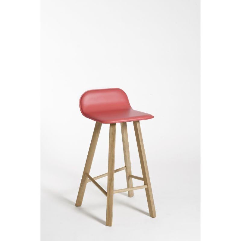 Modern Set of 2, Tria Stool, Low Back, Leather Rojo by Colé Italia For Sale