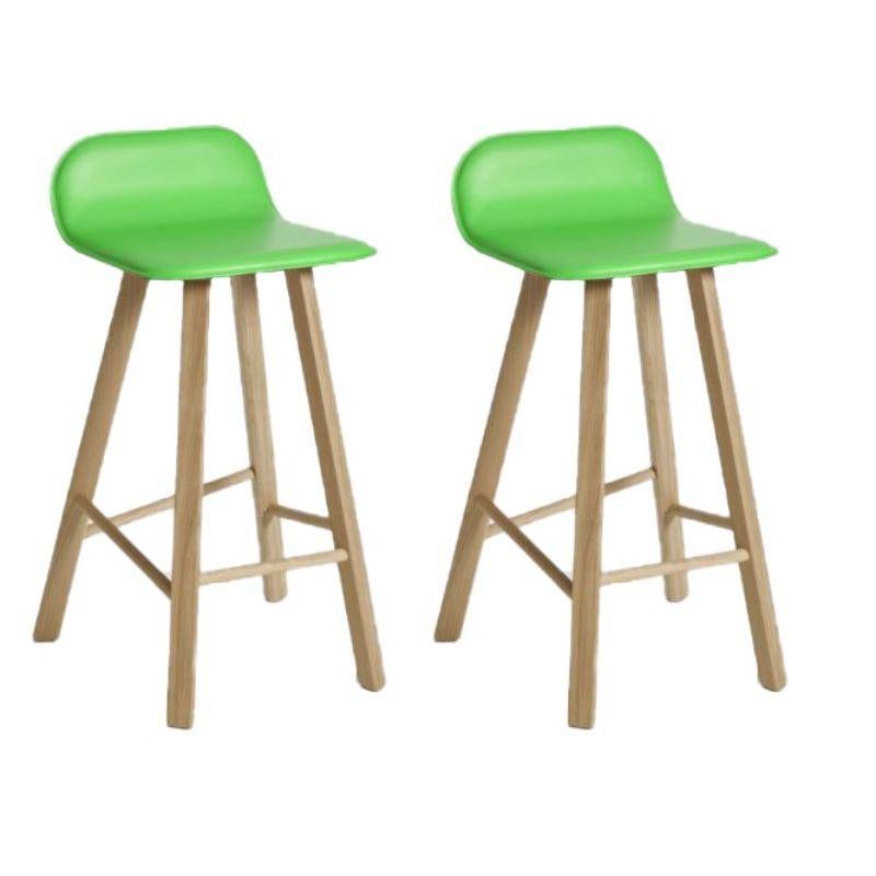 Set of 2, Tria Stool, Low Back, Leather Verde Mela by Colé Italia For Sale 1