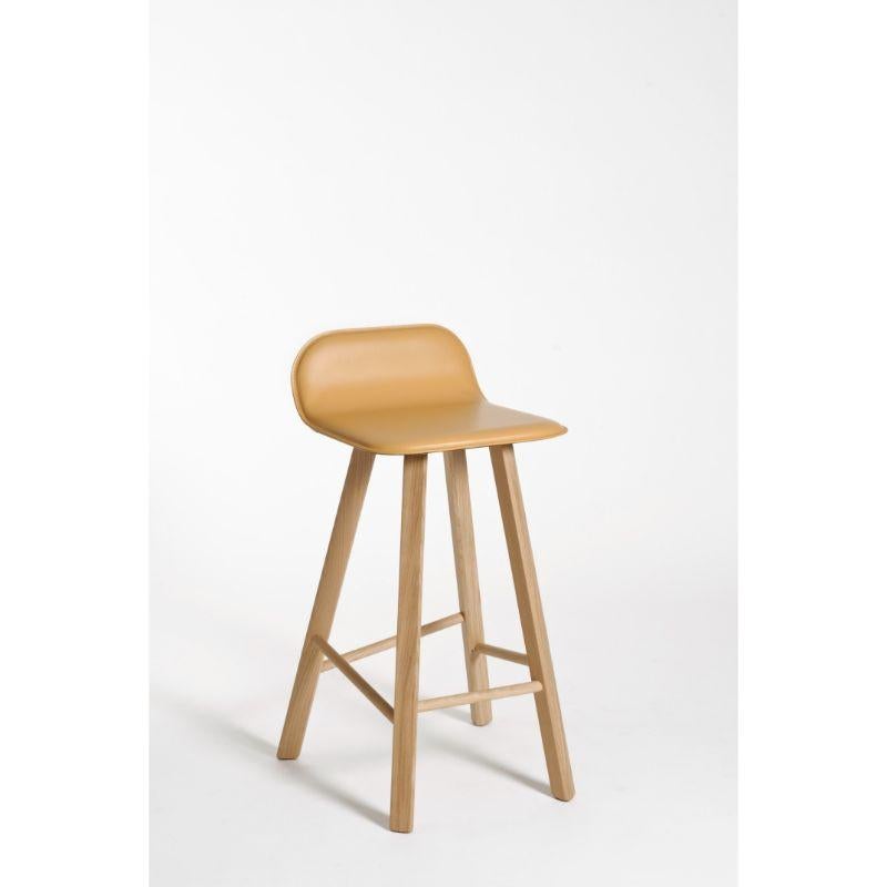 Set of 2, Tria stool, low back, natural leather by Colé Italia with Lorenz & Kaz 
Dimensions: H.seat 67/77, H 79/89, D 52, W 48 cm
Materials: Plywood stool with low back leather or fabric upholstered; solid oak wood 4 legs;

Also Available: Tria
