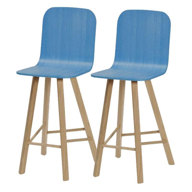 Set of 2, tria stool, tapparelle high back denim blue by Colé Italia (RAL color seat) with Lorenz & Kaz 
Dimensions: H.seat 67/77 (H.105/115) x D.52 x W.48 cm
Materials: Plywood Stool with High Back, Solid Oak Wood 4 legs; 

Also Available: Tria