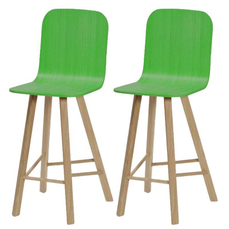 Contemporary Set of 2, Tria Stool, Tapparelle High Back Green by Colé Italia For Sale