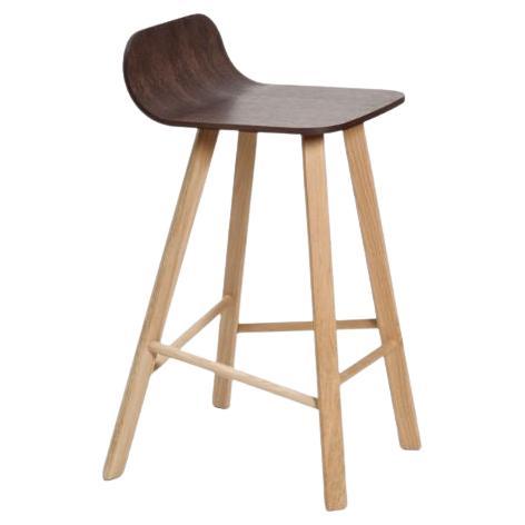 Modern Set of 2 Tria Stools, Low Back Coffee & High Back Oak by Colé Italia For Sale