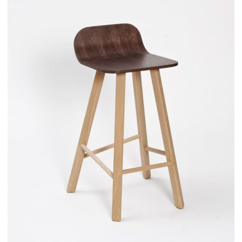 Contemporary Set of 2 Tria Stools, Low Back Coffee & High Back Oak by Colé Italia For Sale