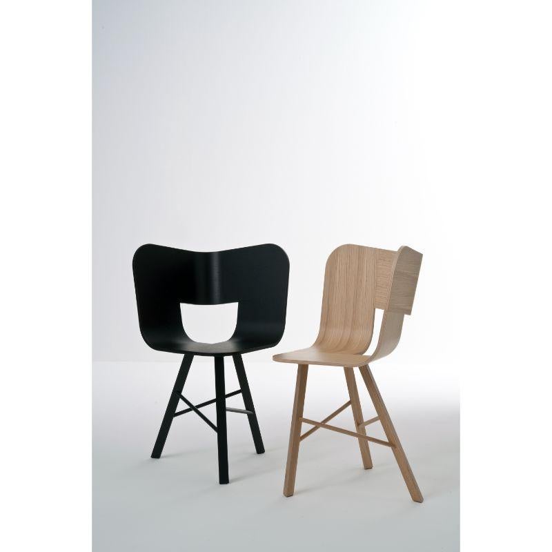 Painted Set of 2, Tria Wood 3 Legs Chair, Black Open Pore Seat by Colé Italia For Sale