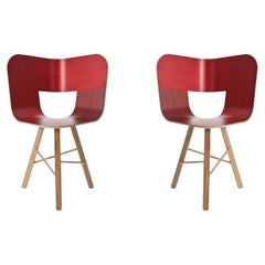 Set of 2, Tria Wood 3 Legs Chair, Red by Colé Italia
