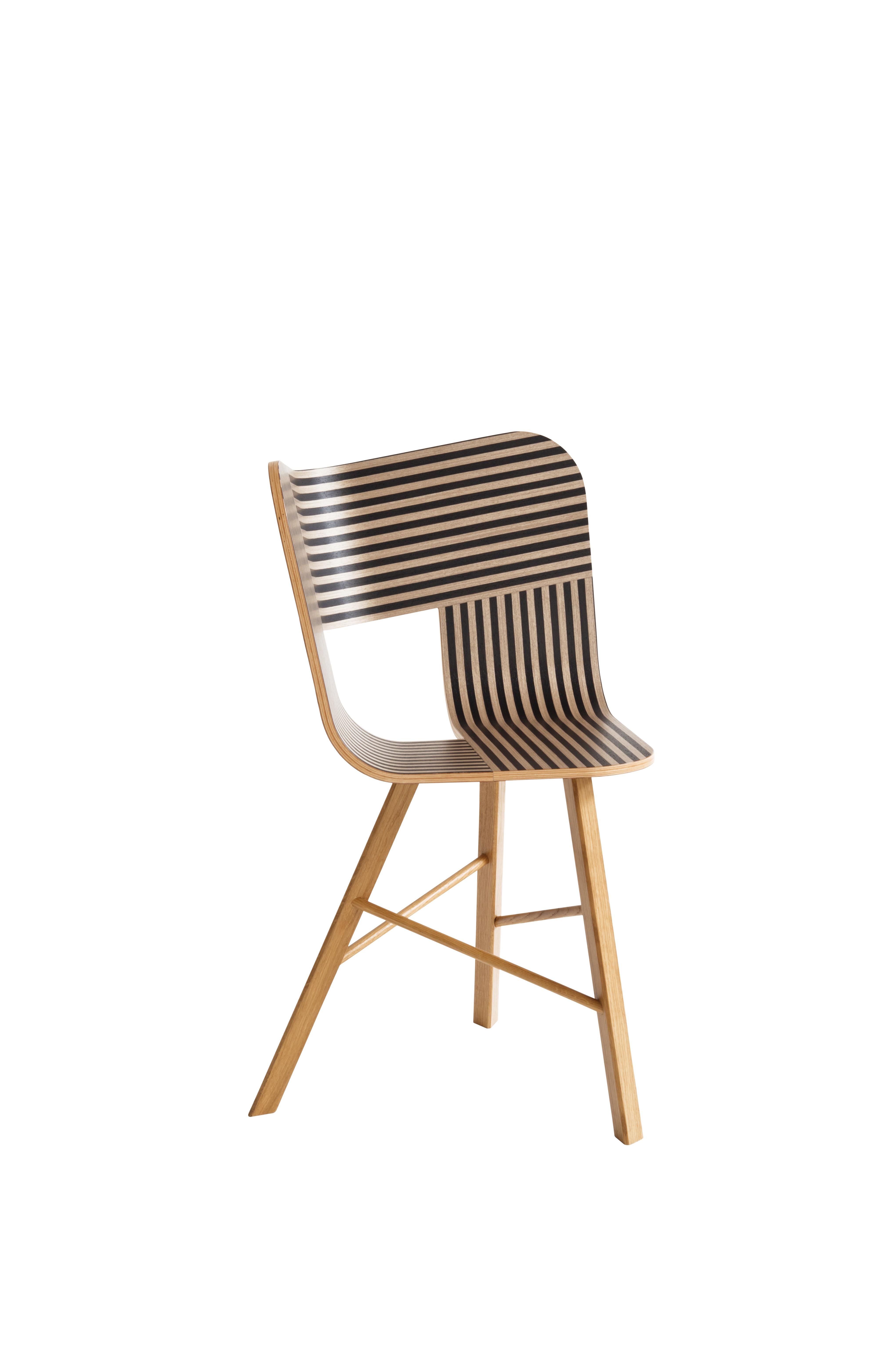 Modern Set of 2, Tria Wood 3 Legs Chair, Striped Seat Ivory and Black by Colé Italia For Sale