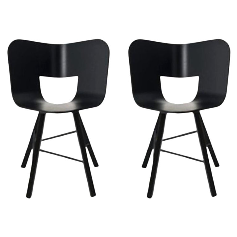 Ensemble de 2 chaises à 4 pieds en bois Tria, siège à pores ouverts noir par Colé Italia