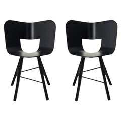 Set di 2 sedie a 4 gambe Tria Wood, seduta a poro aperto nera di Colé Italia