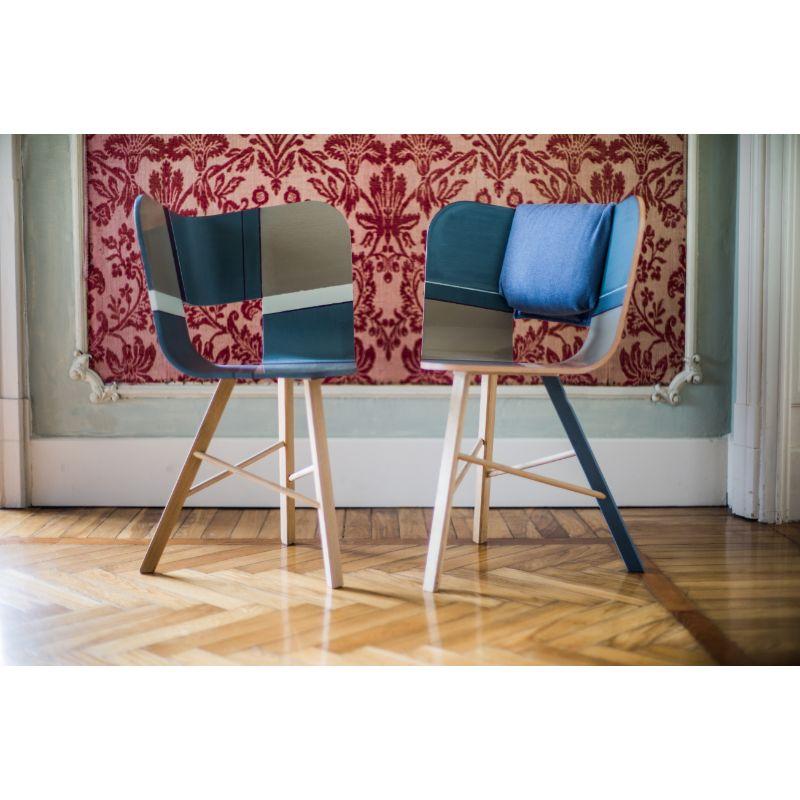 Set of 2, Tria Wood 4 Legs Chair, Denim & 3 Legs Red by Colé Italia For Sale 1