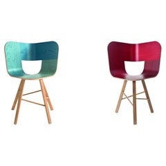 Set of 2, Tria Wood 4 Legs Chair, Denim & 3 Legs Red by Colé Italia