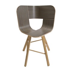 Set of 2, Tria Wood 4 Legs Chair, Striped Seat Ivory and Black by Colé Italia
