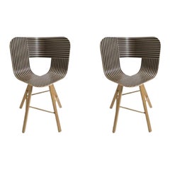 Set di 2 sedie a 4 gambe Tria Wood, sedile a righe avorio e nero di Colé Italia