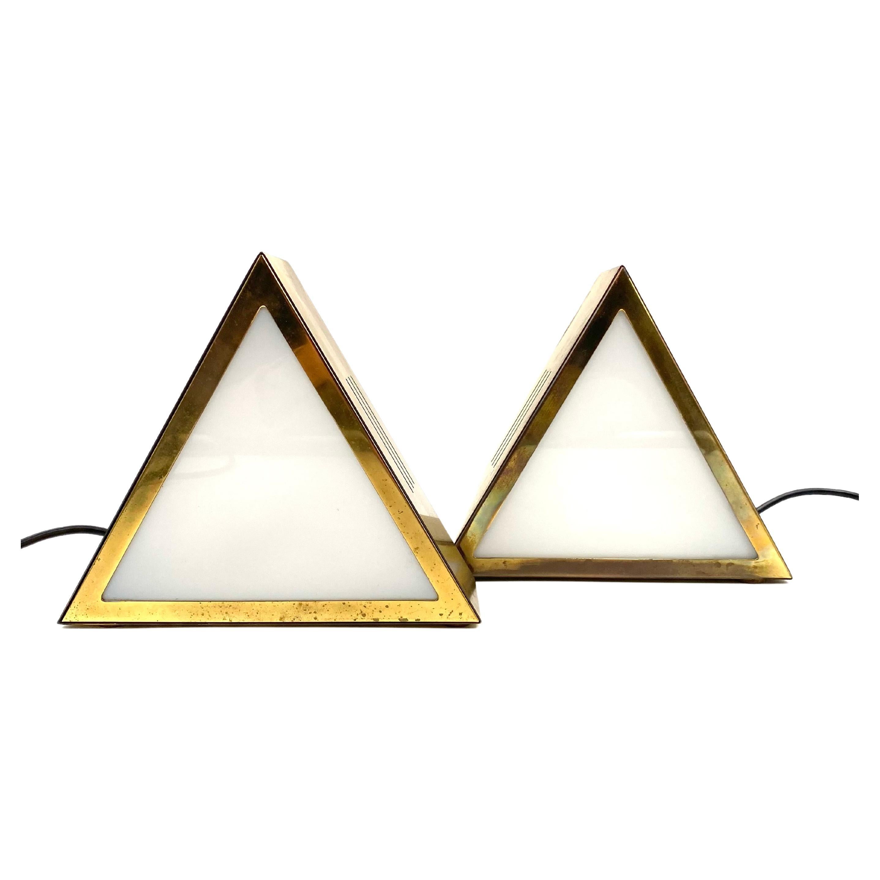 Set of 2 Triangular Brass Table Lamps, Italy, 1970s