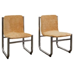 Set of 2 Tubular Chrome Chairs with Custom Upholstered Velvet Seat
