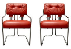 Lot de 2 chaises Tucroma par Guido Faleschini pour Mariani Cuir rouge et chrome