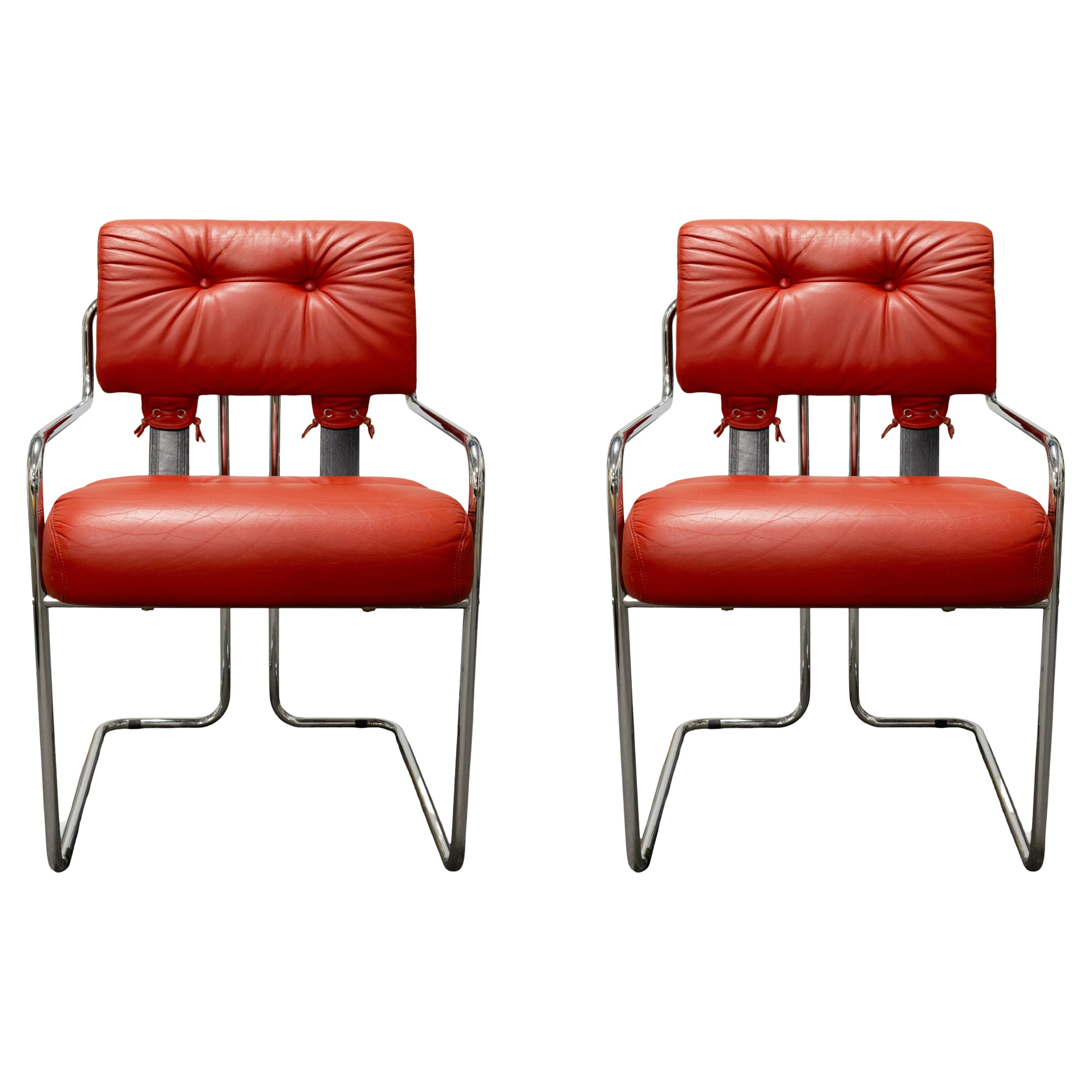 Lot de 2 chaises Tucroma par Guido Faleschini pour Mariani Cuir rouge et chrome en vente