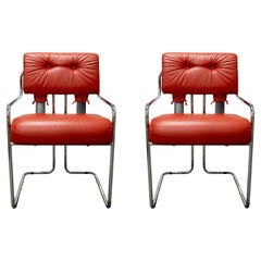 Lot de 2 chaises Tucroma par Guido Faleschini pour Mariani Cuir rouge et chrome