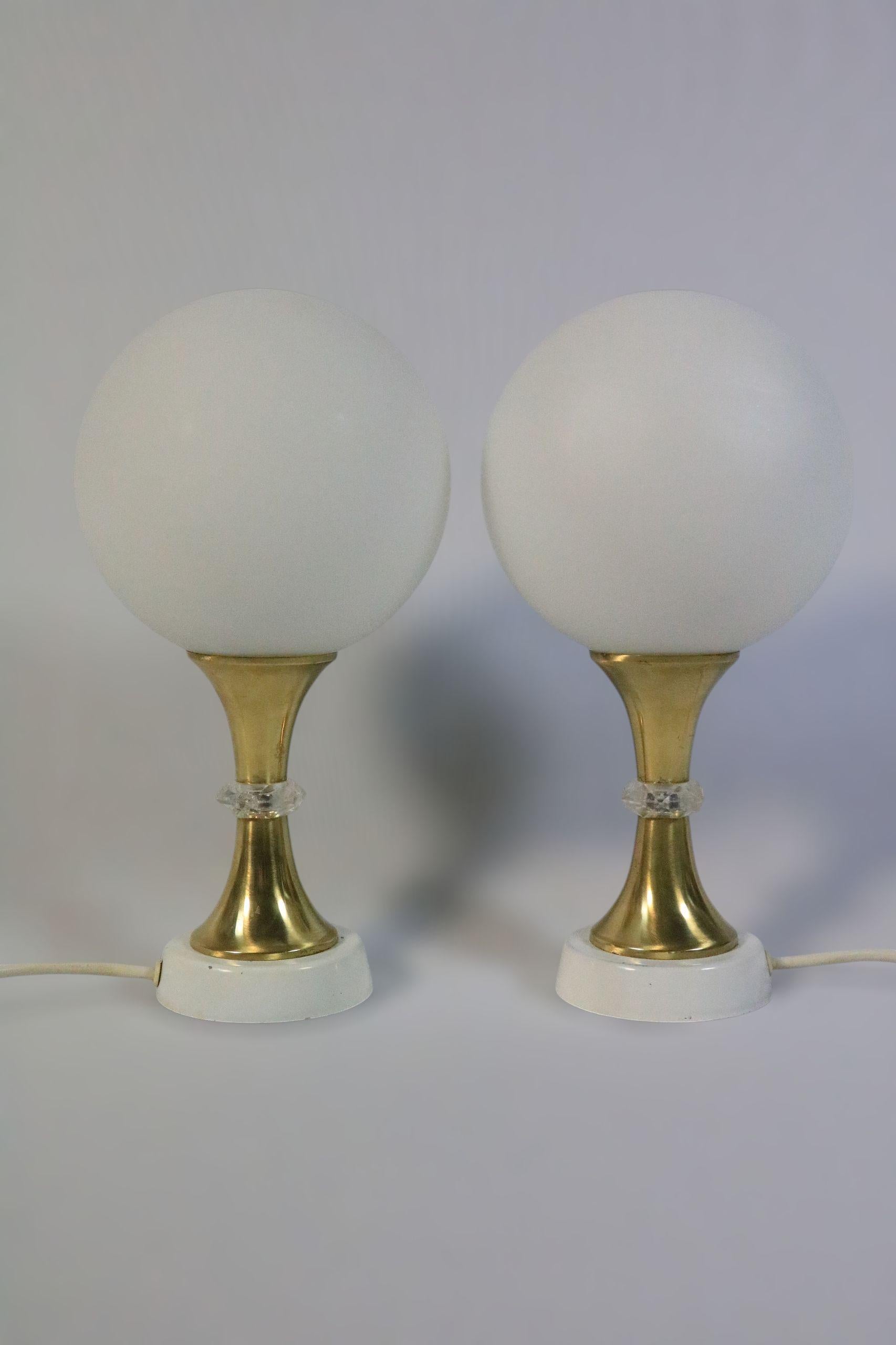 20th Century Set of 2 Tulip Base Table Lamps, Brass / Glass, Mid-Century, Germany For Sale