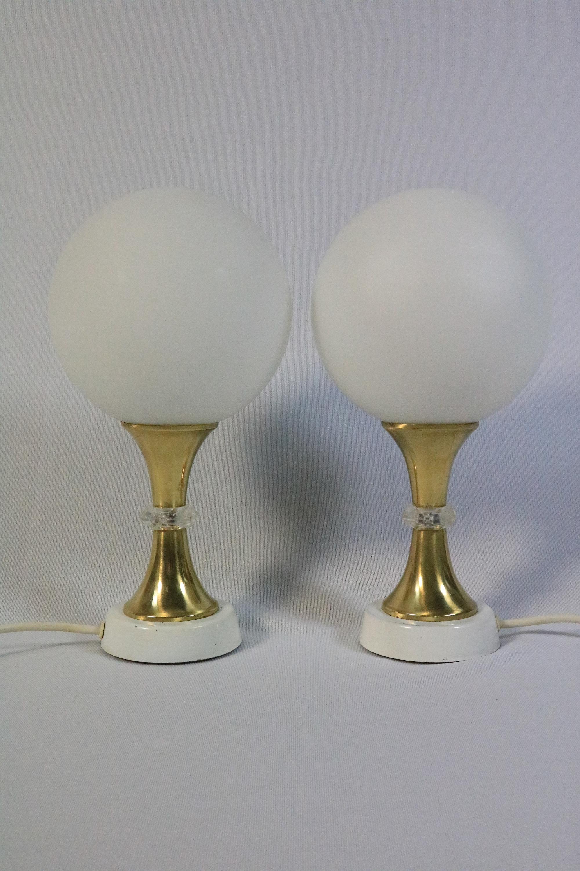 Metal Set of 2 Tulip Base Table Lamps, Brass / Glass, Mid-Century, Germany For Sale