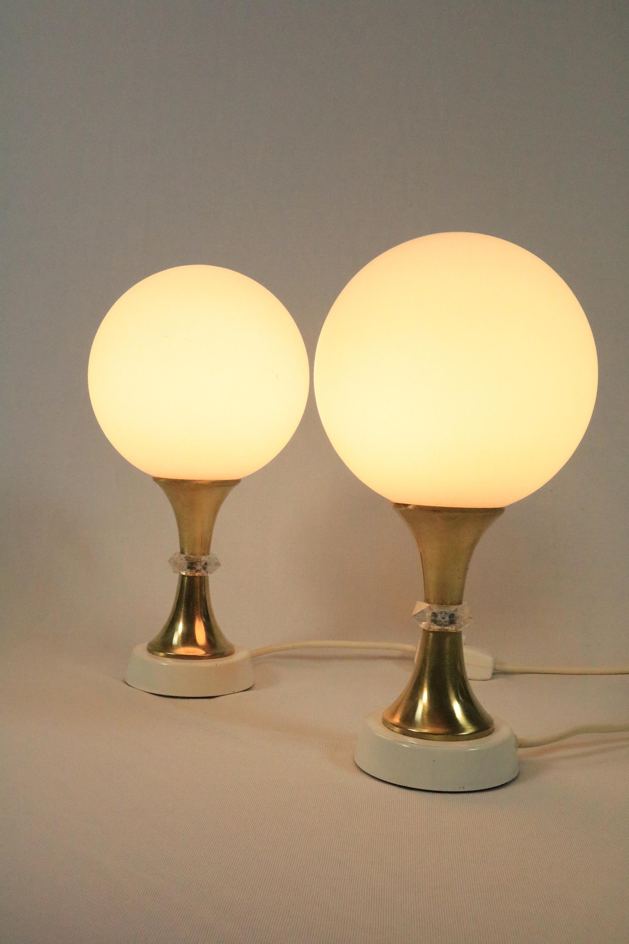 Set of 2 Tulip Base Table Lamps, Brass / Glass, Mid-Century, Germany For Sale 2