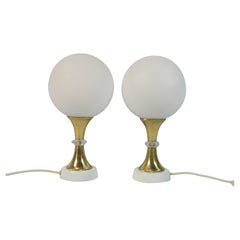 Set of 2 Tulip Base Table Lamps, Brass / Glass, Mid-Century, Germany