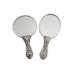 Set of 2 Turan Turkey 900 Silver Repousse Hand Mirrors #15964