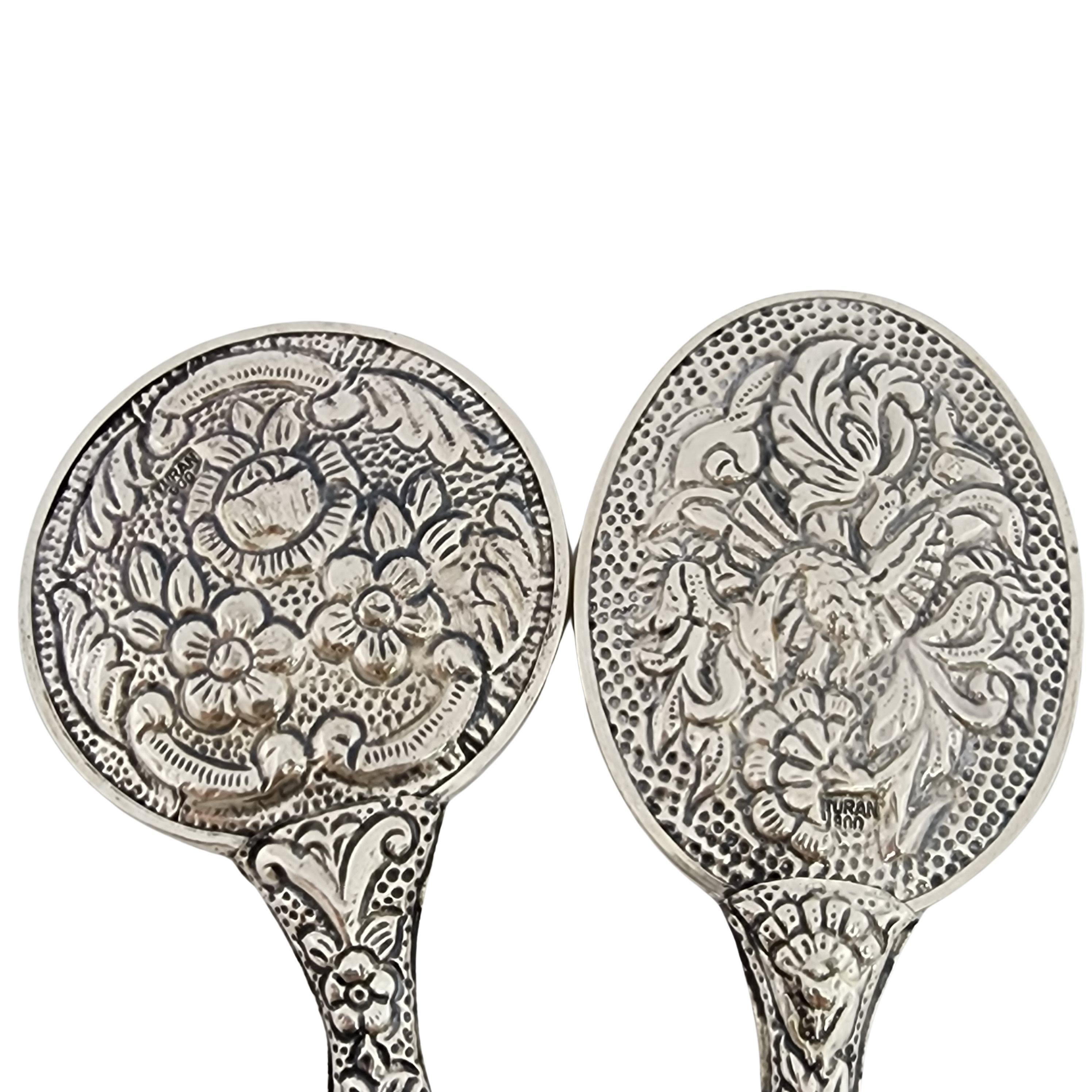 Women's Set of 2 Turan Turkey 900 Silver Repousse Hand Mirrors #15964 For Sale