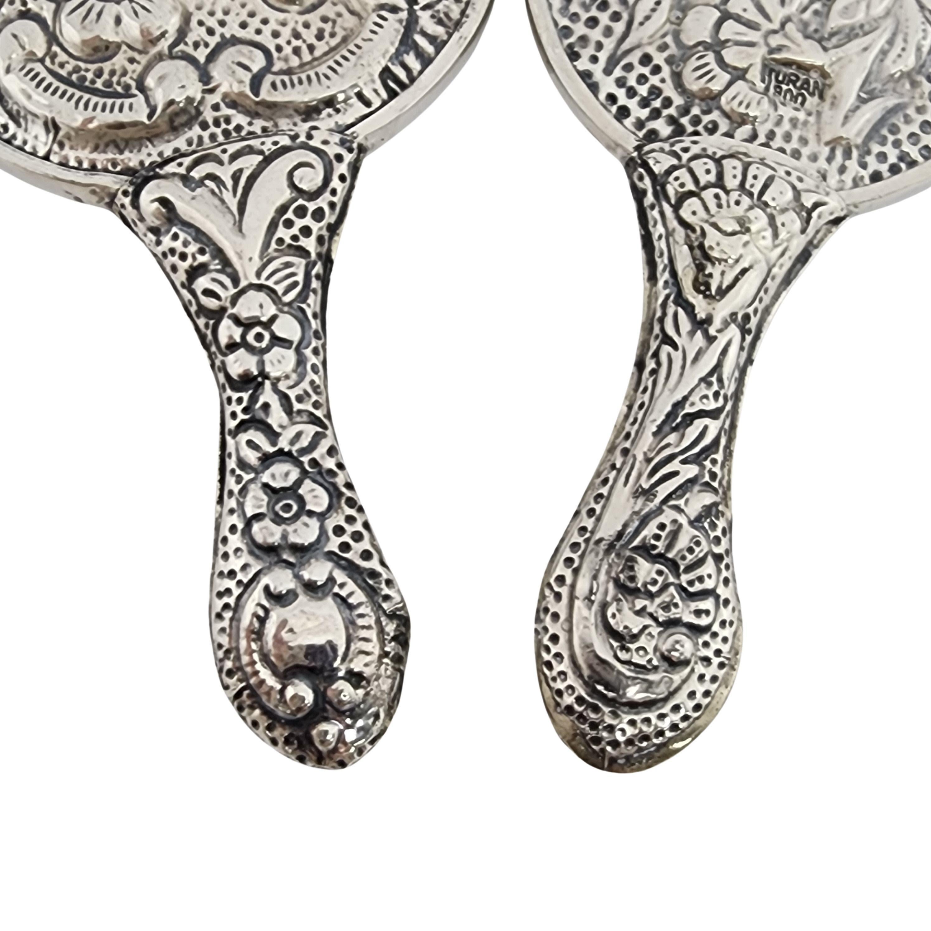 Set of 2 Turan Turkey 900 Silver Repousse Hand Mirrors #15964 For Sale 1
