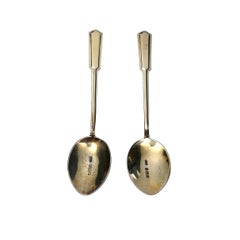 Set of 2 Turner & Simpson England Gold Wash, Sterling Enamel Demitasse Spoons