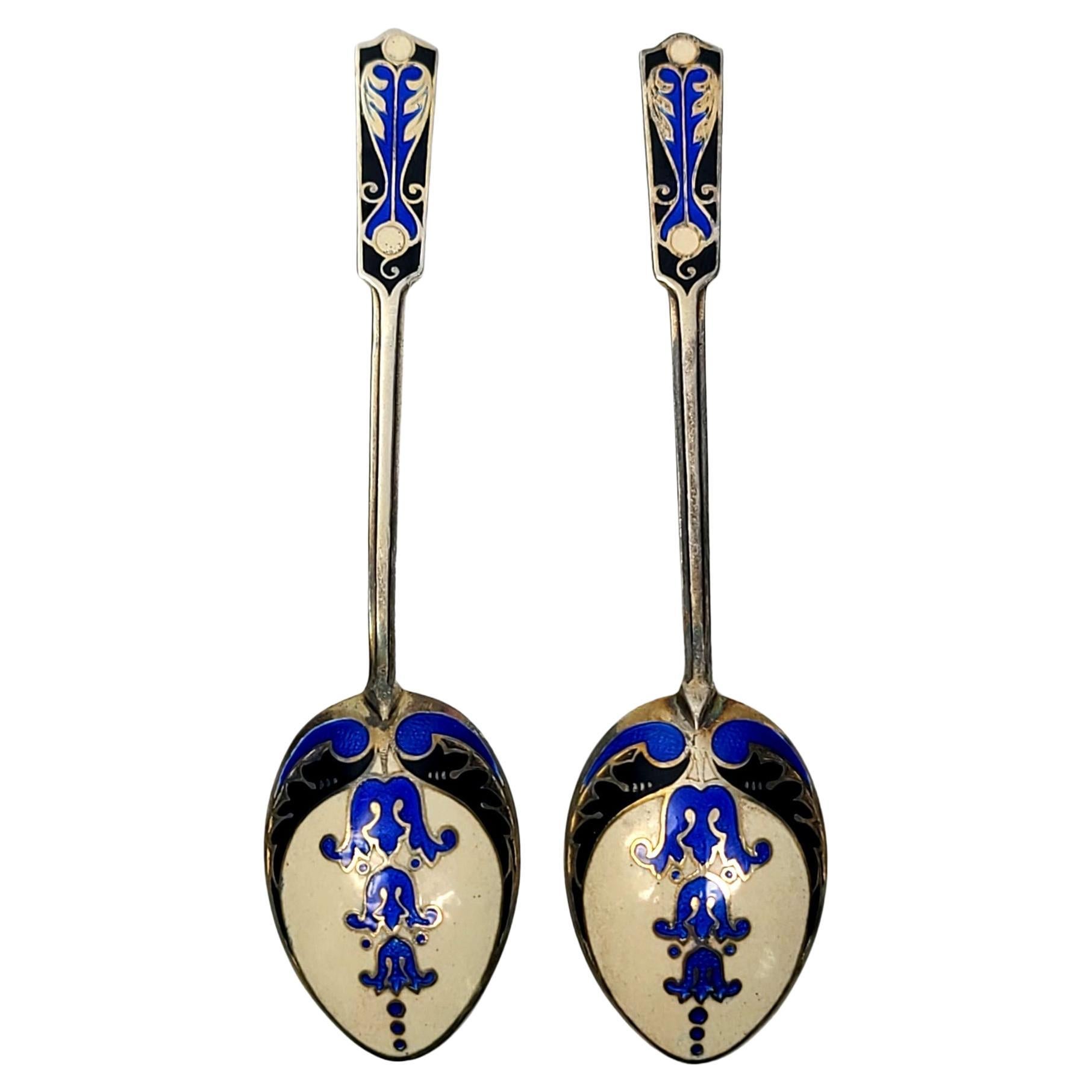 Set of 2 Turner & Simpson England Gold Wash, Sterling Enamel Demitasse Spoons