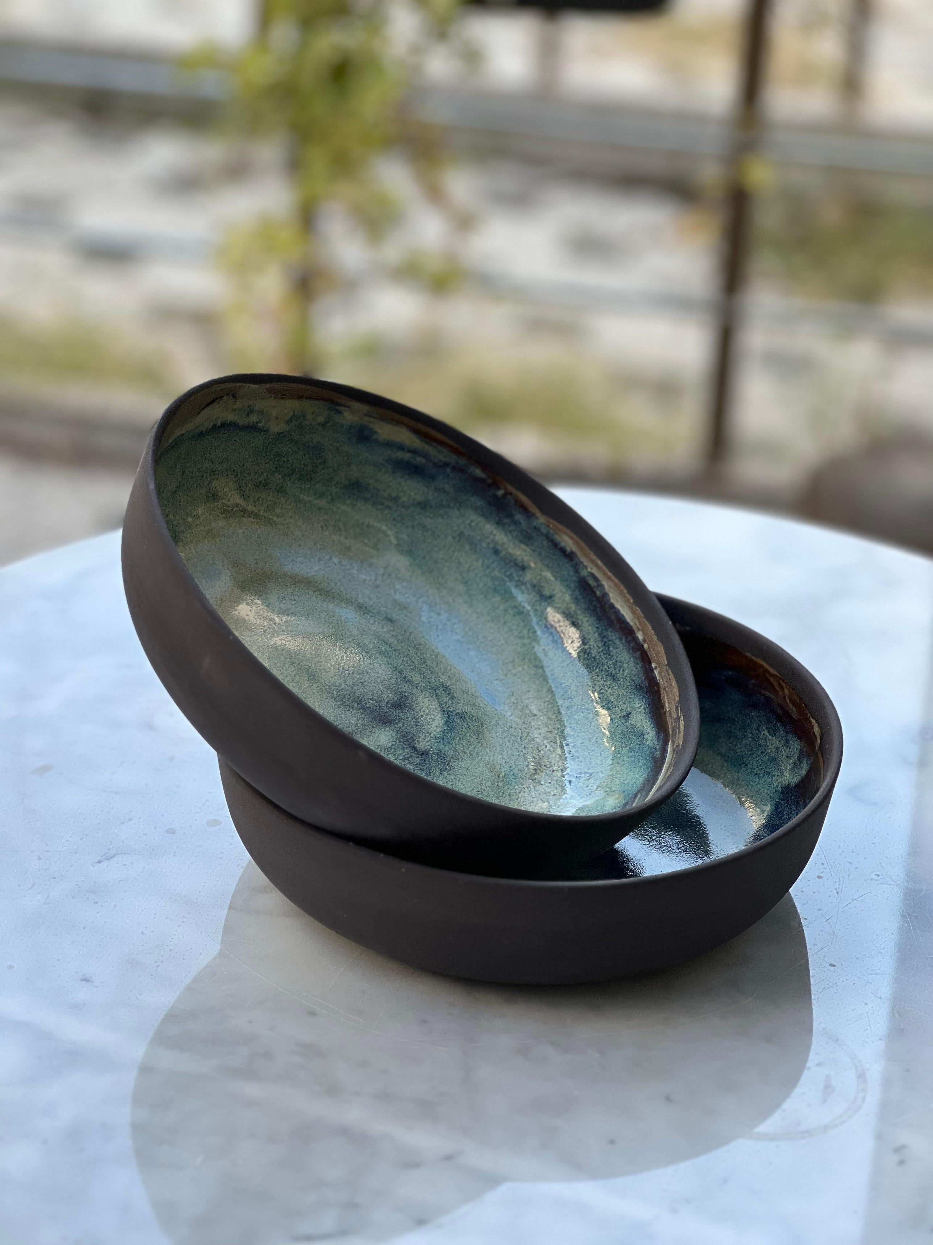 Post-Modern Set of 2 Turquoise Bowl by Güler Elçi For Sale