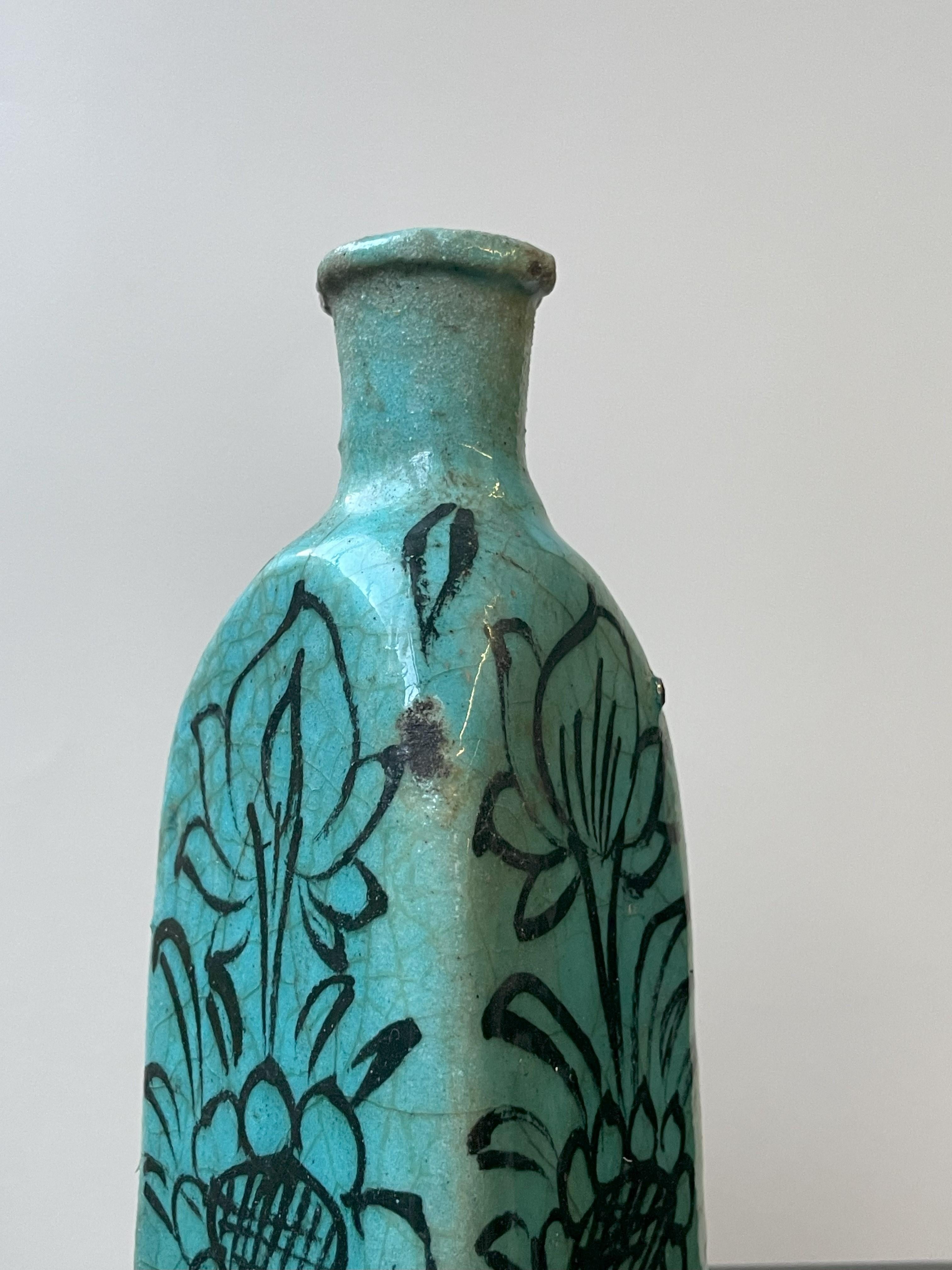 Ceramic Set of 2 Turquoise Triangular Vases #1 and #2 For Sale