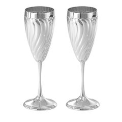 Set of 2 Twisted Silver Brass Flute